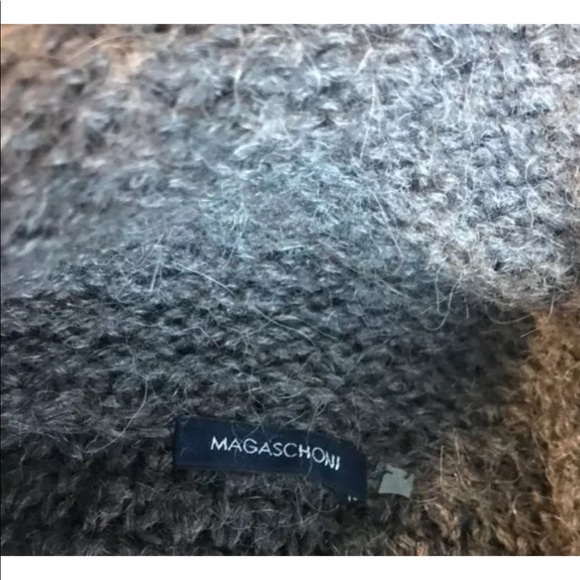 MAGASCHONI Funnel Neck Cardigan Sweater Brown Open Knit Layering Soft - Picture 7 of 9